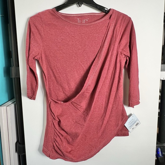 lur Tops - LUR Women's Medium 3/4 Sleeve Swoop Tunic Asymmetrical Burgundy Recycled NWT